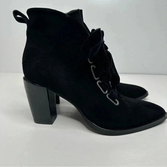 ZINDA Spain Black Suede Wide Ribbon Lace-Up Heeled Booties Side 37 - Picture 4 of 11